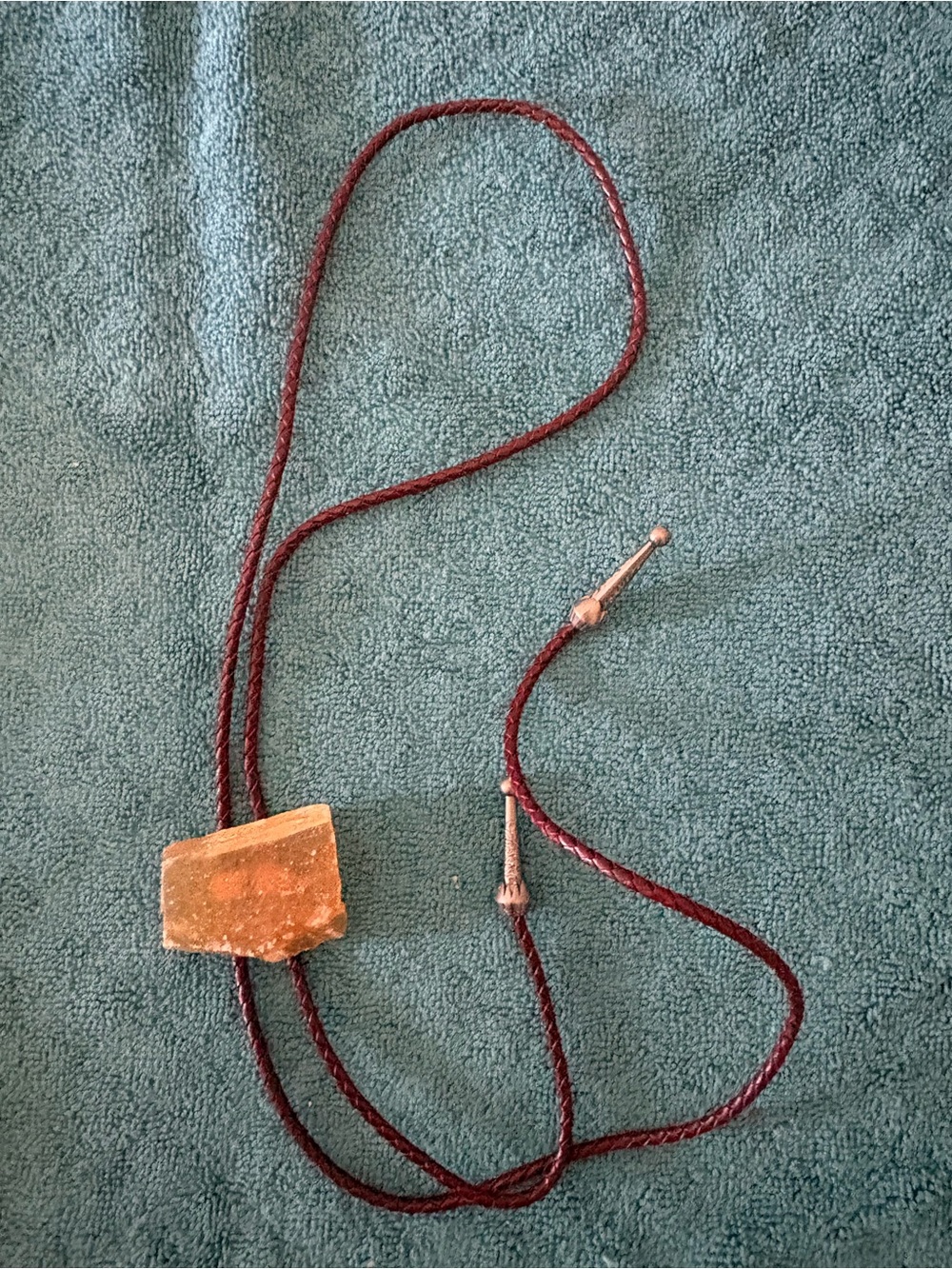 Burgundy Braided Leather Bolo Tie with Stone Slide